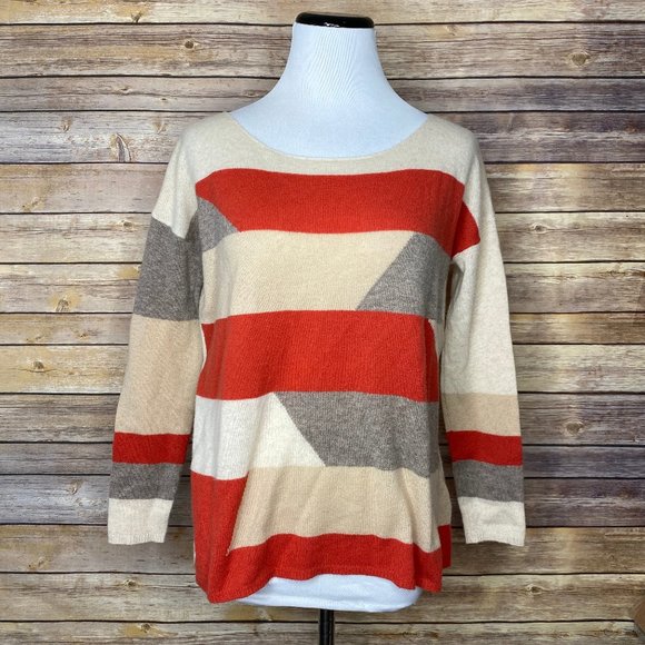Joie Cashmere Broken Stripe Cream Red Sweater - Picture 1 of 14